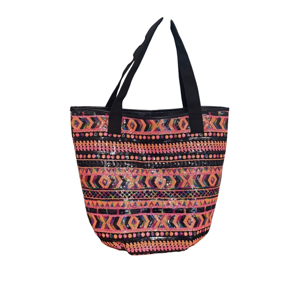 Circus by Sam Edelman Tote Bag Sequin Pom Pom OS Multi Color Excellent Geometric - Picture 2 of 5